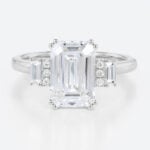 2ct Emerald Cut Lab Grown Diamond Ring Art Deco Engagement Ring in White Gold