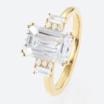 2ct Emerald Cut Lab Grown Diamond Ring Art Deco Engagement Ring in Yellow Gold