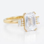 2ct Emerald Cut Lab Grown Diamond Ring Art Deco Engagement Ring in Yellow Gold