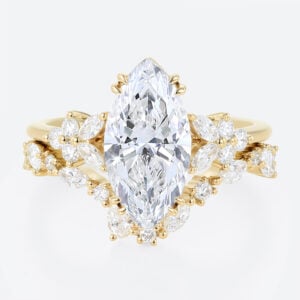 Marquise Cut Diamond Ring​ Set 2ct Floral Cluster Bridal Ring Set in Yellow Gold