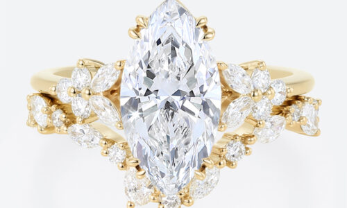 Marquise Cut Diamond Ring​ Set 2ct Floral Cluster Bridal Ring Set in Yellow Gold