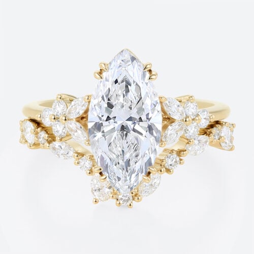 Marquise Cut Diamond Ring​ Set 2ct Floral Cluster Bridal Ring Set in Yellow Gold