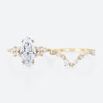 Marquise Cut Diamond Ring​ Set 2ct Floral Cluster Bridal Ring Set in Yellow Gold