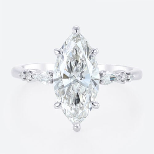 2ct Lab Diamond Marquise Cut Rings​​ Modern 6 Claw Prong Engagement Rings in White Gold