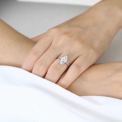 2ct Lab Diamond Marquise Cut Rings​​ Modern 6 Claw Prong Engagement Rings in White Gold