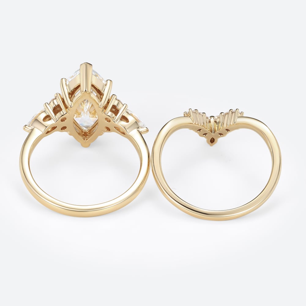 2ct Marquise Cut Lab Diamond Ring​ Set Romantic Vintage 6-Prong Bridal Ring in Yellow Gold