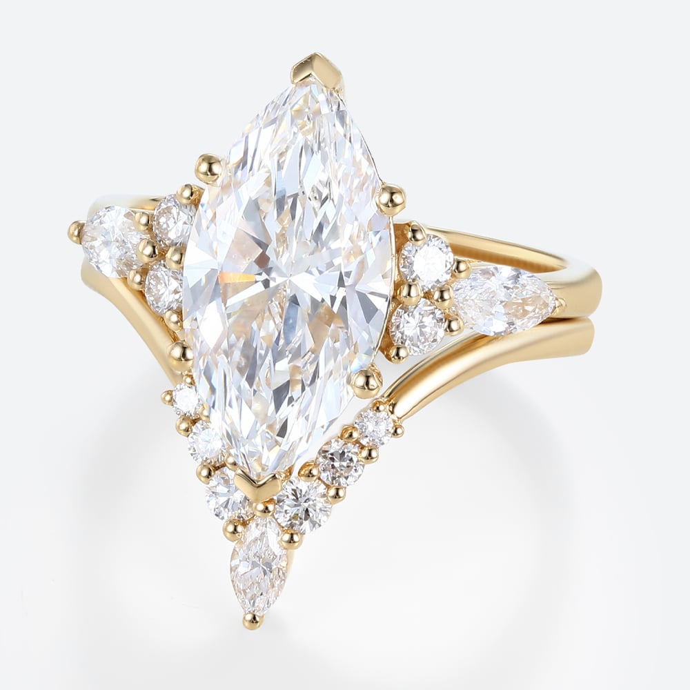2ct Marquise Cut Lab Diamond Ring​ Set Romantic Vintage 6-Prong Bridal Ring in Yellow Gold