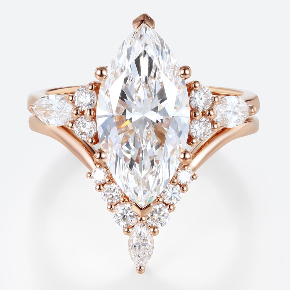 2ct Marquise Cut Lab Diamond Ring​ Set Romantic Vintage 6-Prong Bridal Ring in Rose Gold