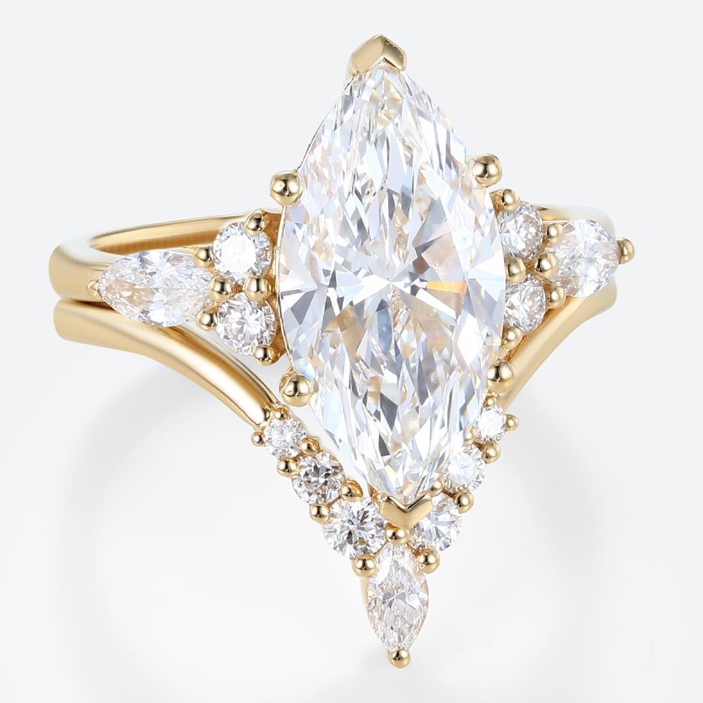 2ct Marquise Cut Lab Diamond Ring​ Set Romantic Vintage 6-Prong Bridal Ring in Yellow Gold
