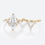 2ct Marquise Cut Lab Diamond Ring​ Set Romantic Vintage 6-Prong Bridal Ring in Yellow Gold