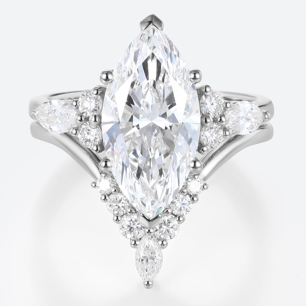 2ct Marquise Cut Lab Diamond Ring​ Set Romantic Vintage 6-Prong Bridal Ring in White Gold