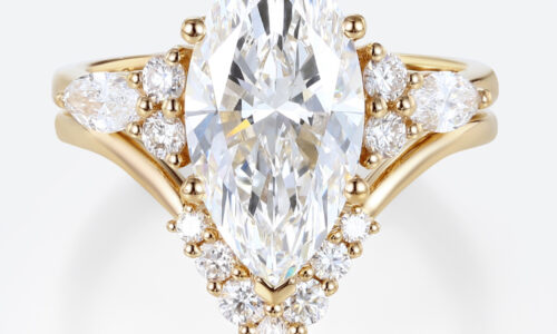 2ct Marquise Cut Lab Diamond Ring​ Set Romantic Vintage 6-Prong Bridal Ring in Yellow Gold