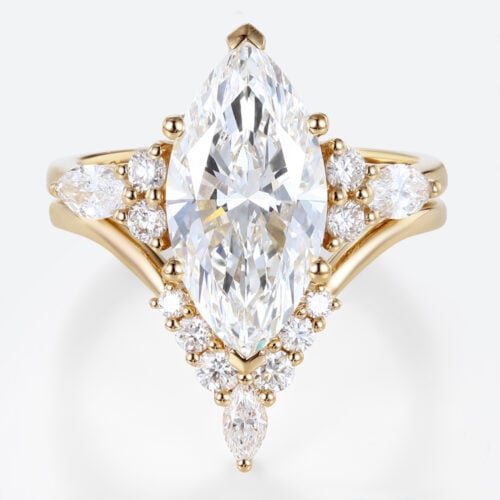 2ct Marquise Cut Lab Diamond Ring​ Set Romantic Vintage 6-Prong Bridal Ring in Yellow Gold