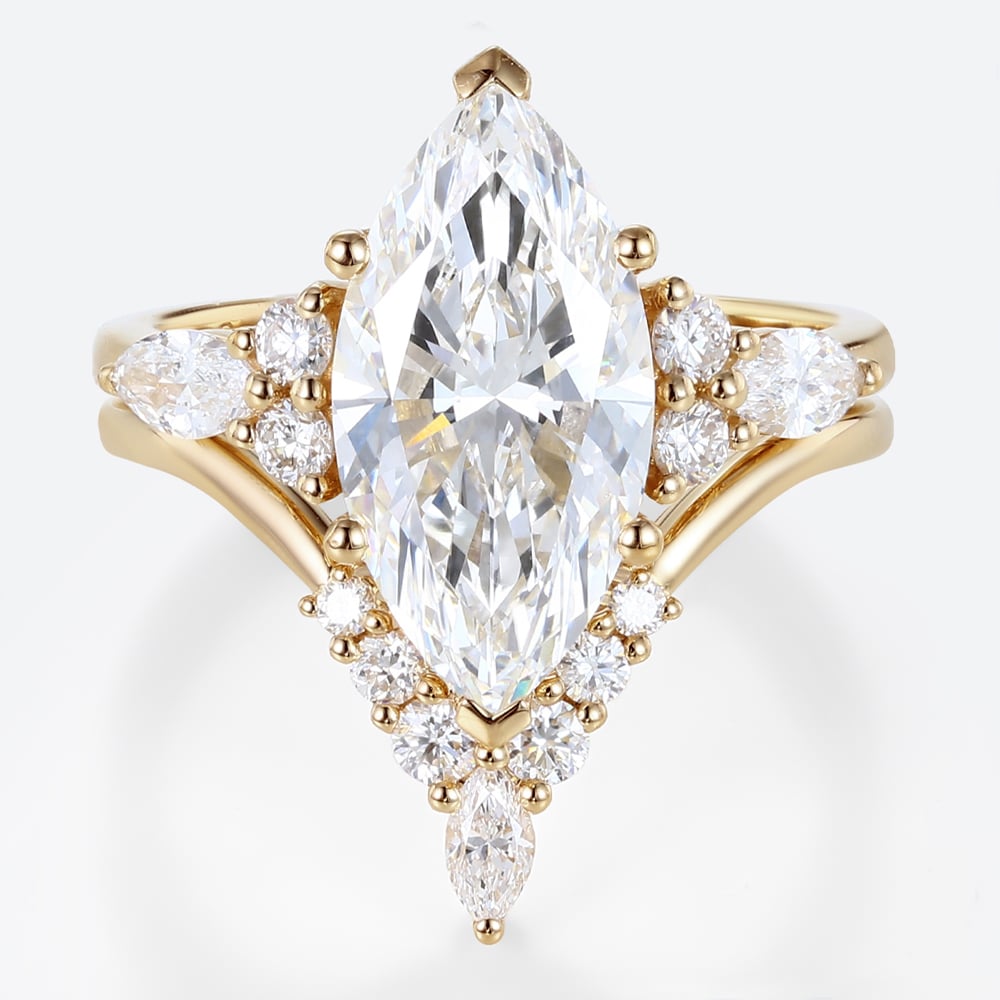 2ct Marquise Cut Lab Diamond Ring​ Set Romantic Vintage 6-Prong Bridal Ring in Yellow Gold