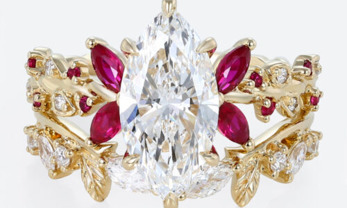 2ct Marquise Lab Grown Diamond Rings Set Scarlet Bloom 4-Prong Bridal Ring Set in Yellow Gold