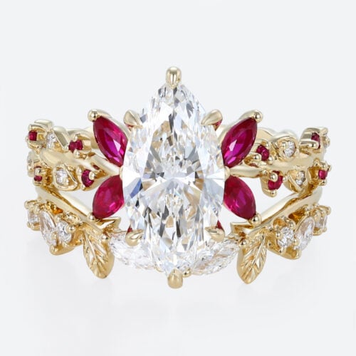 2ct Marquise Lab Grown Diamond Rings Set Scarlet Bloom 4-Prong Bridal Ring Set in Yellow Gold