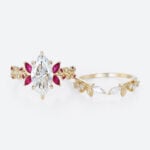 2ct Marquise Lab Grown Diamond Rings Set Scarlet Bloom 4-Prong Bridal Ring Set in Yellow Gold