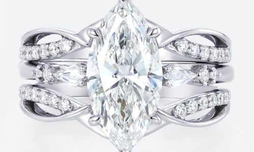 Lab Diamond Marquise Cut Rings​ Set 2ct Classic Pavé Pavé 4-Prong Bridal Ring Set in White Gold