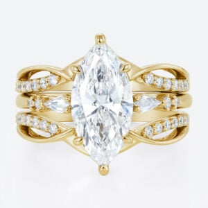 Lab Diamond Marquise Cut Rings​ Set 2ct Classic Pavé Pavé 4-Prong Bridal Ring Set in Yellow Gold