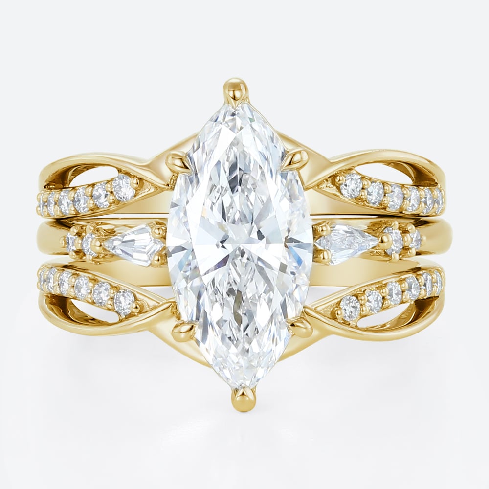 Lab Diamond Marquise Cut Rings​ Set 2ct Classic Pavé Pavé 4-Prong Bridal Ring Set in Yellow Gold
