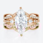 Lab Diamond Marquise Cut Rings​ Set 2ct Classic Pavé Pavé 4-Prong Bridal Ring Set in Rose Gold
