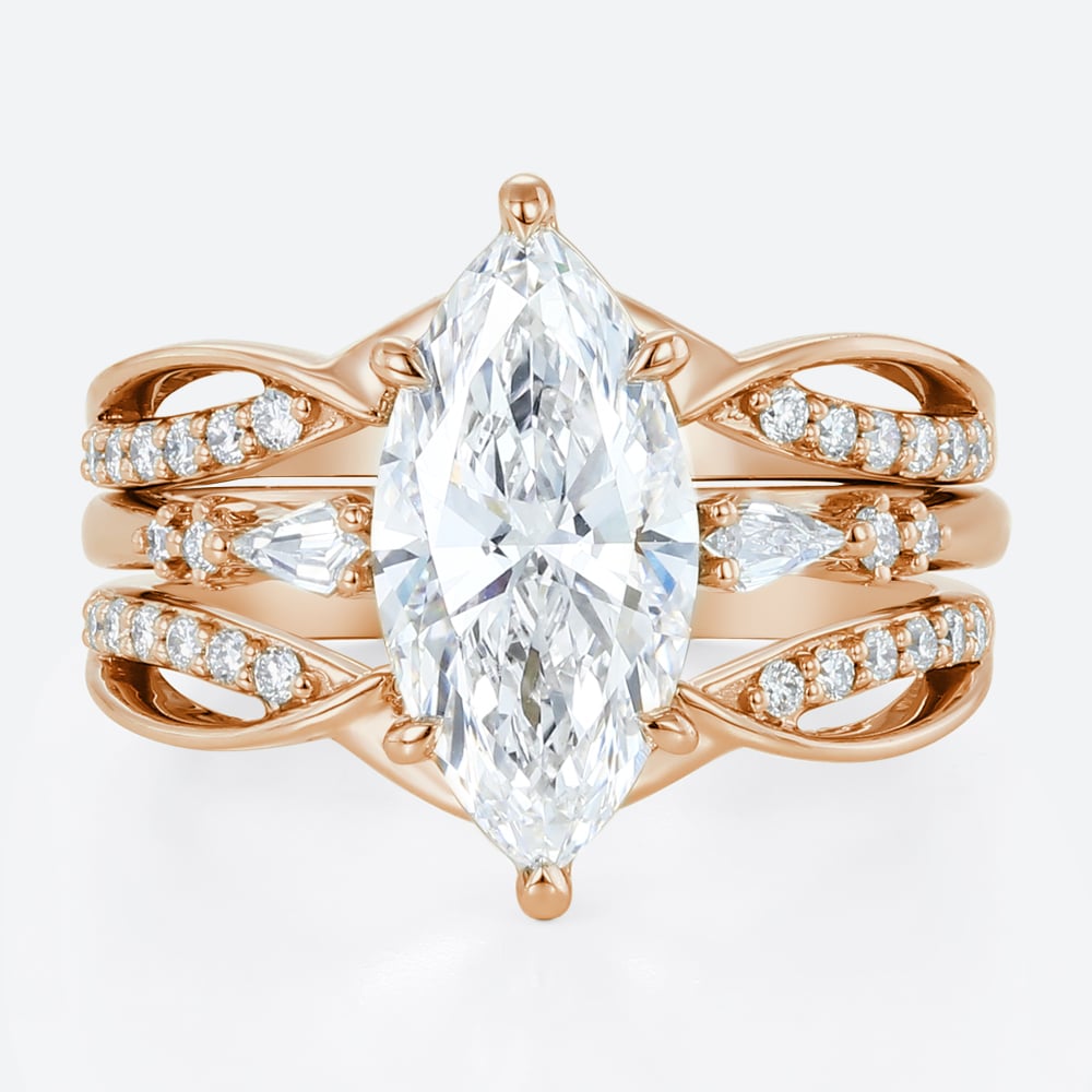 Lab Diamond Marquise Cut Rings​ Set 2ct Classic Pavé Pavé 4-Prong Bridal Ring Set in Rose Gold