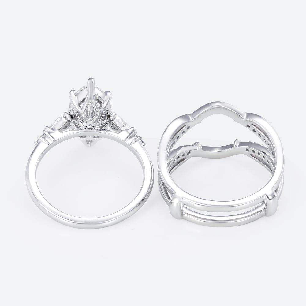 Lab Diamond Marquise Cut Rings​ Set 2ct Classic Pavé Pavé 4-Prong Bridal Ring Set in White Gold
