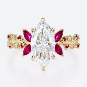 Holiday Proposal 2ct Marquise Lab Diamond Engagement Rings with Vintage Rosefire 6 Claw Prong Ring in Yellow Gold