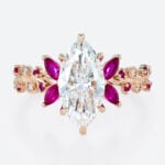 2ct Marquise Lab Diamond Engagement Rings with Vintage Rosefire 6 Claw Prong Ring in Rose Gold