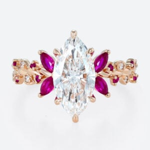 2ct Marquise Lab Diamond Engagement Rings with Vintage Rosefire 6 Claw Prong Ring in Rose Gold