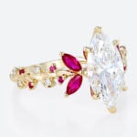 2ct Marquise Lab Diamond Engagement Rings with Vintage Rosefire 6 Claw Prong Ring in Yellow Gold