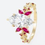 2ct Marquise Lab Diamond Engagement Rings with Vintage Rosefire 6 Claw Prong Ring in Yellow Gold