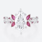 2ct Marquise Lab Diamond Engagement Rings with Vintage Rosefire 6 Claw Prong Ring in White Gold