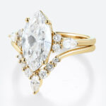 Marquise 2 Carat Lab Grown Diamond Ring Tiara Bridal Ring Set in Yellow Gold