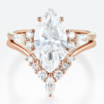 Marquise 2 Carat Lab Grown Diamond Ring Tiara Bridal Ring Set in Rose Gold