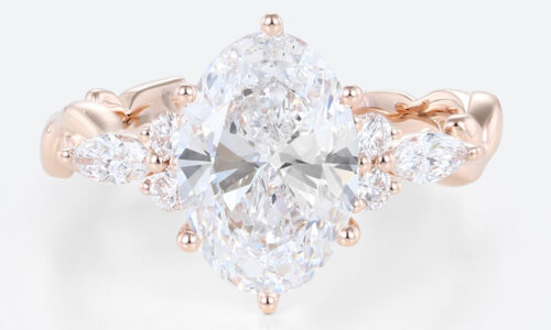 2ct Oval Lab Grown Diamond Rings​ Entwined Vine 6-Prong Engagement Ring in Rose Gold