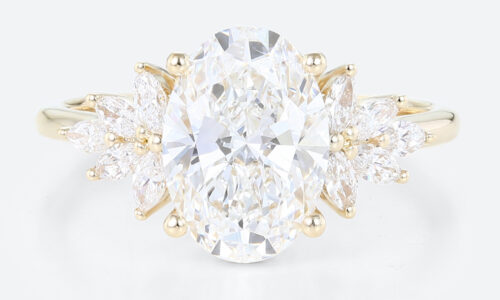 2ct Oval Cluster Lab Diamond Ring​ Floral 4-Prong Engagement Ring in Yellow Gold