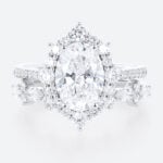Oval 2 Carat Lab Grown Diamond Ring​ set Royal Halo Bridal Ring in White Gold