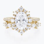 Oval 2 Carat Lab Grown Diamond Ring​ set Royal Halo Bridal Ring in Yellow Gold