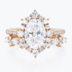 Oval 2 Carat Lab Grown Diamond Ring​ set Royal Halo Bridal Ring in Rose Gold