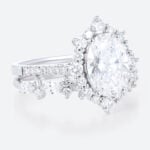 Oval 2 Carat Lab Grown Diamond Ring​ set Royal Halo Bridal Ring in White Gold