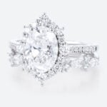 Oval 2 Carat Lab Grown Diamond Ring​ set Royal Halo Bridal Ring in White Gold