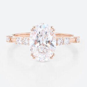 2ct Oval Lab Diamond Engagement Ring​ Modern & Elegant Double Prong Promise Ring in Rose Gold