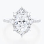 Oval 2 Carat Lab Grown Diamond Ring​ Royal Halo 4-Prong Engagement Ring in White Gold