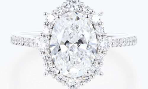 Oval 2 Carat Lab Grown Diamond Ring​ Royal Halo 4-Prong Engagement Ring in White Gold