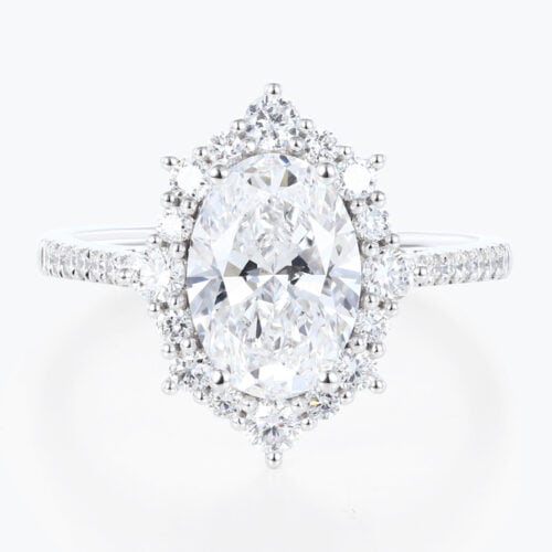 Oval 2 Carat Lab Grown Diamond Ring​ Royal Halo 4-Prong Engagement Ring in White Gold