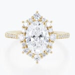 Oval 2 Carat Lab Grown Diamond Ring​ Royal Halo 4-Prong Engagement Ring in Yellow Gold