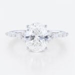 2ct Oval Lab Diamond Ring​ Semi Hidden Halo 4-Prong Engagement Ring in White Gold