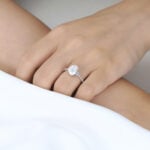 2ct Oval Lab Diamond Ring​ Semi Hidden Halo 4-Prong Engagement Ring in White Gold
