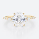 2ct Oval Lab Diamond Ring​ Semi Hidden Halo 4-Prong Engagement Ring in Yellow Gold